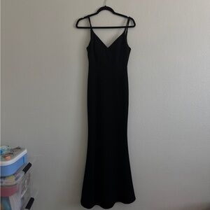 Lulu's Moments of Bliss Black Spaghetti-Strap Backless Mermaid Maxi Dress